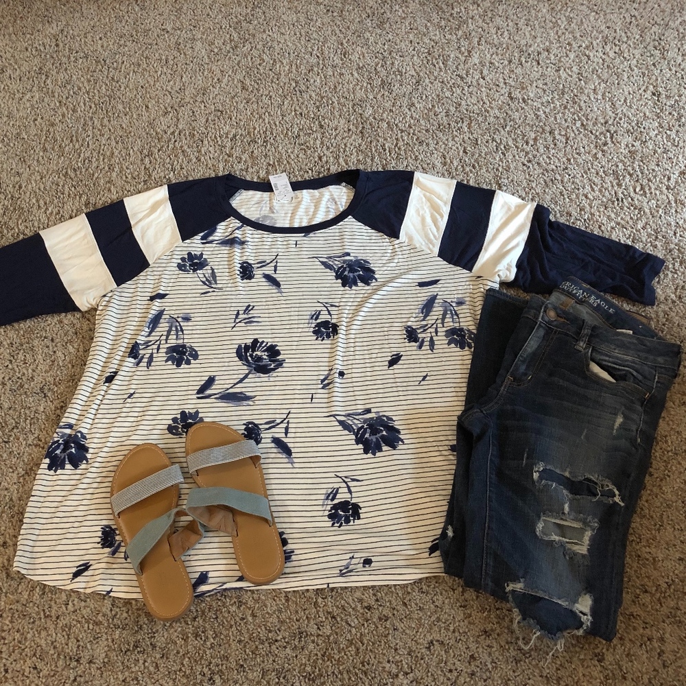 Maurices Floral Striped Baseball Tee